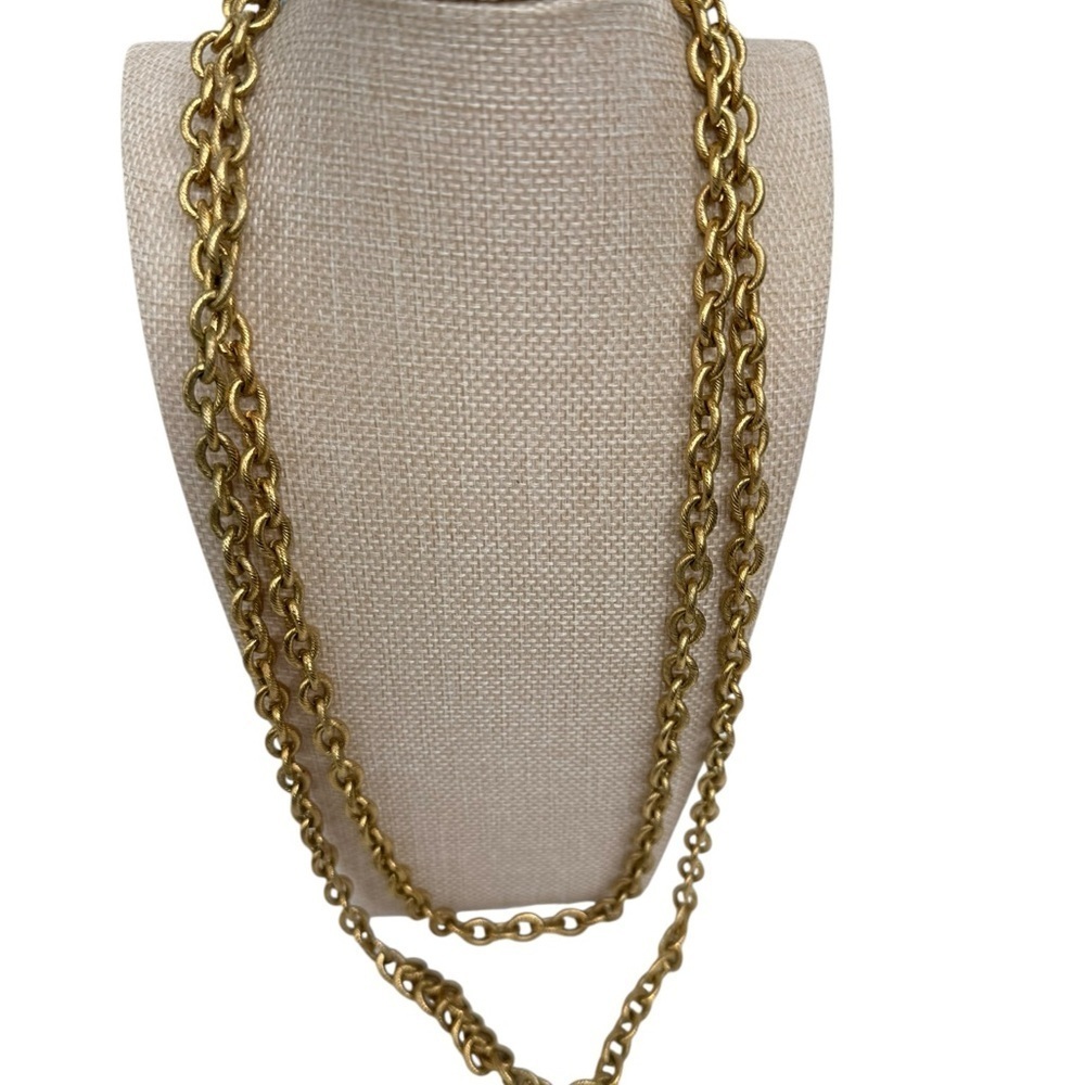 Vintage Signed CROWN TRIFARI Gold Tone Long chain Link Flapper Necklace